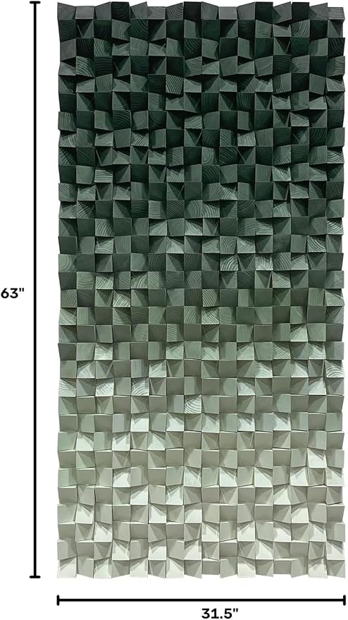 LIUZEYUE Wood Mosaic Wall Art with Staggered Green Blockwork, 3D Pine Art | 3D wall art for living room; deep green gradient, wall coverage; staircase landing double-height wall; 31.5 x 63 in - Image 10