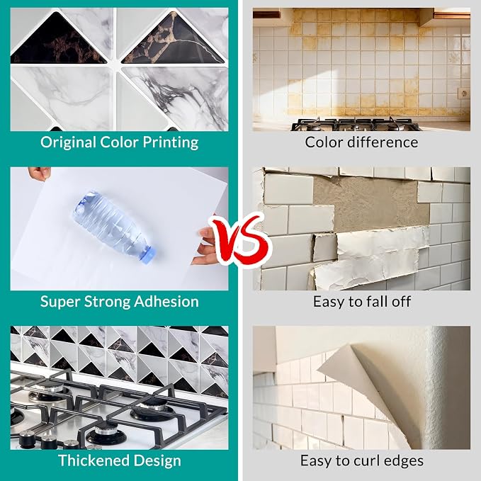 Joysticky 10-Sheet Peel and Stick Backsplash, 12" * 12" Crystal Texture Stick on Tiles Backsplash for Kitchen & Bathroom，Thicker Design Peel and Stick Wall Tiles（Black Gold） - Image 2
