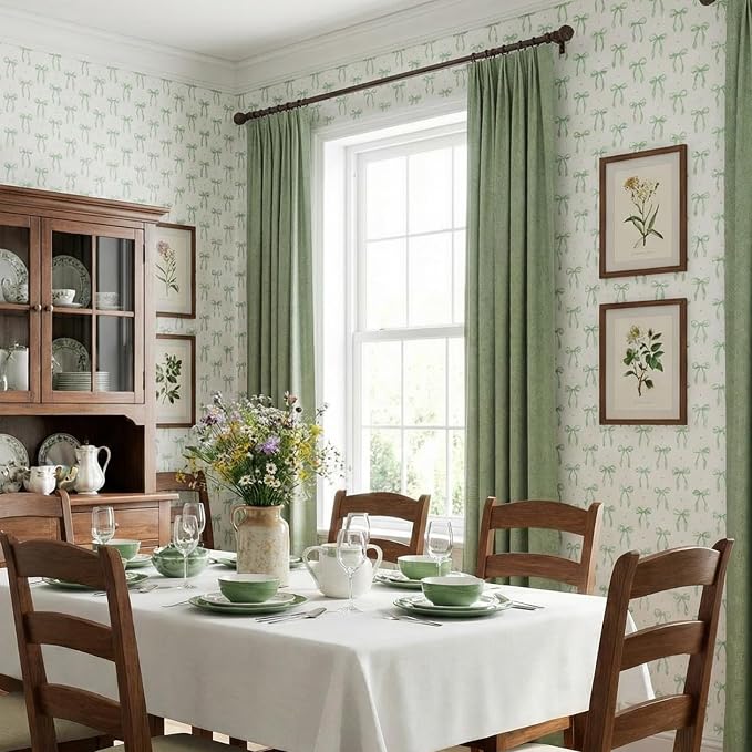 Drydiet Sage Green Bow Wallpaper Peel Stick Contact Paper 15.8 x 118.1 | Self Adhesive, Sage Green Design, Easy Apply Remove, Wall Sticker for Home Locker Dorm Classroom Living Room Decor - Image 6