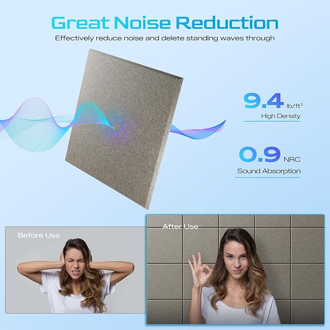 22 Pack Self-Adhesive Acoustic Panels, 12" X 12" X 0.4" High-Density Sound Proof Foam Panels for Walls, Soundproof Wall Panels for Home & Office (Camel) - Image 3