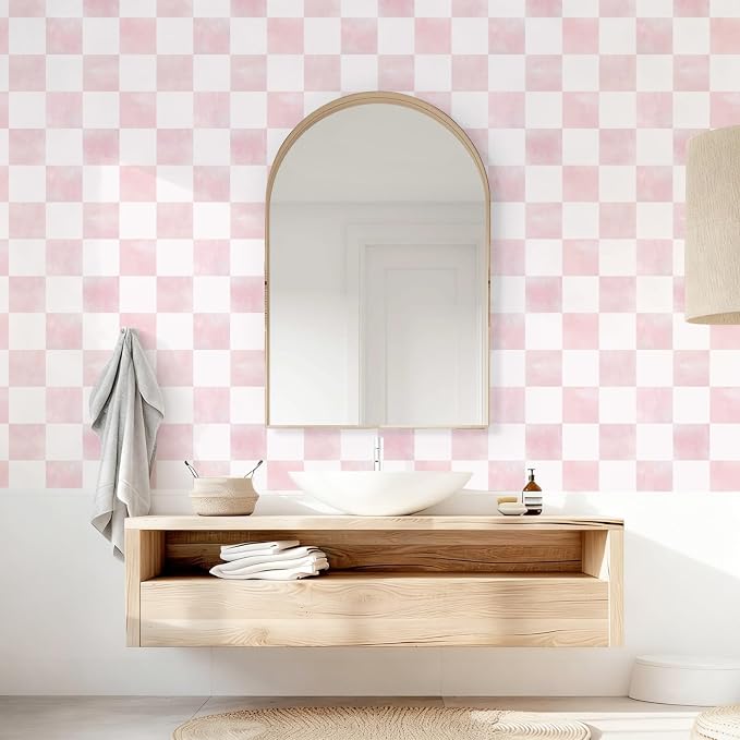 Ismoon Modern Peel and Stick Wallpaper Pink Mosaic Checkered Contact Paper Removale Self-Adhesive Stick on Wallpaper for Bedroom Bathroom Shlef Cabinet Décor 17.3in x 49.21ft - Image 5