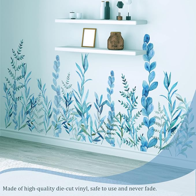 Blue Hanging String of Willow Wall Decals Peel and Stick, Large Plants Vinyl Wall Stickers, Removable Vine Home Decor Art for Bedroom Living Room Classroom Office - Image 7