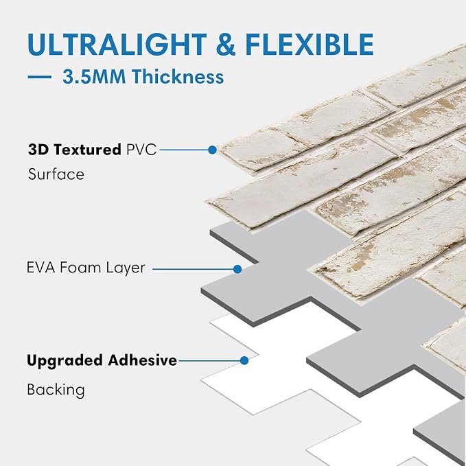 COMSTICKC 3D Faux Brick Wall Panels Peel and Stick, 10 Pcs 15.7" x 11.8 | Beige, Not Real Brick, Thin PVC 3D Fake Brick Decorative Tile Wall Covering for Easy DIY Interior Decor, Cover 12.9 sq ft - Image 4