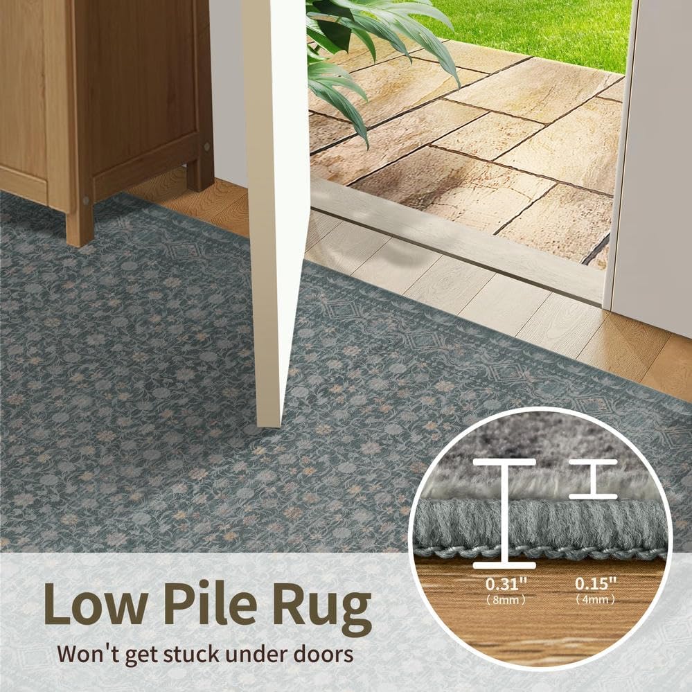 Rugxara 4x6 Vintage Boho Washable Rug for Bedroom(Blue) - Image 6
