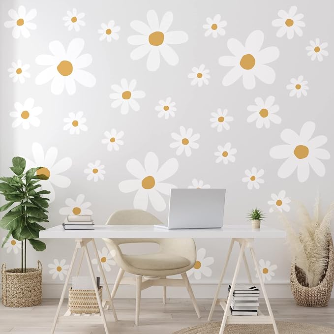 TaoBary 12 Sheet White Daisy Wall Sticker Decal Large Flower Wall Decal | Removable Flower Wall Sticker, Big Floral Decal, Daisy Bedroom Room Decor, Peel and Stick, Nursery Home Wall Decor - Image 5