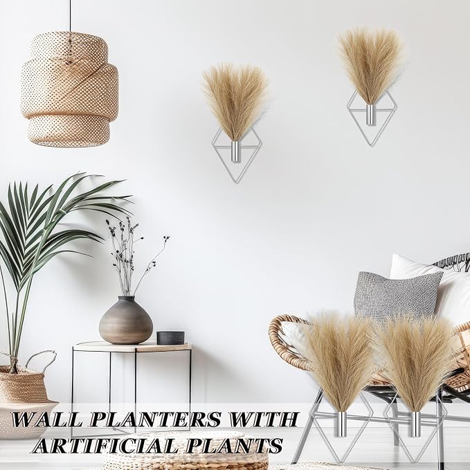 Canlierr 4 Pcs Wall Decor Hanging Planters, Pampas Grass, Silver - Image 5