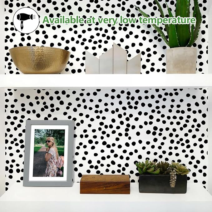 Jeweluck Peel and Stick Wallpaper Polka Dot Wallpaper 17.7” x 118.1” | Black and White Wallpaper Stick and Peel Black Dot Contact Paper Decorative Removable Self Adhesive Vinyl Walls for Bathroom - Image 7