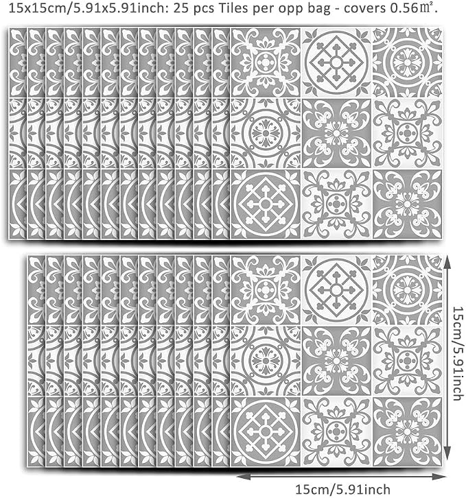 Alwayspon 25 Pcs Self-Adhesive Decal for Home Decor, Peel and Stick Wall Tile Sticker for Kitchen Bathroom, 6x6inch - Image 7