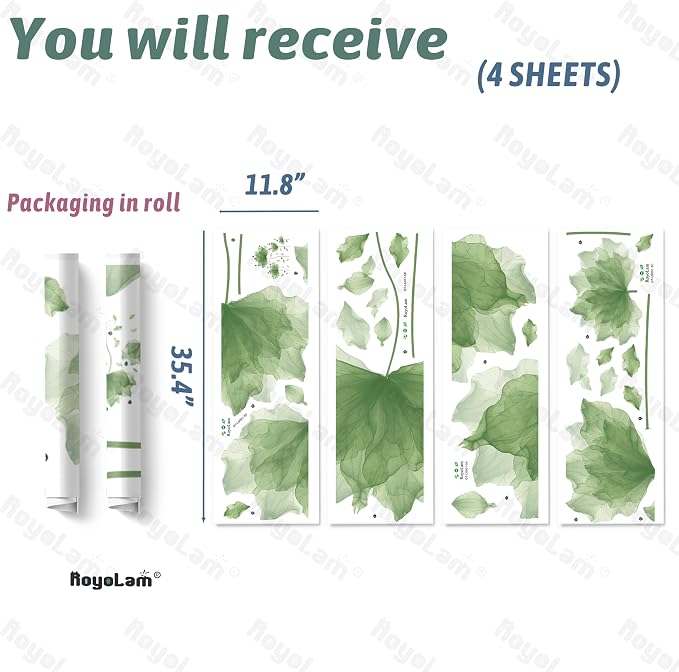 59.1'' x 49.6'' Flower Petal Wall Decal Floral Wall Sticker (Green) | Removable waterproof peel and stick wall art for nursery, baby room, classroom, living room, bedroom, office and bathroom - Image 4