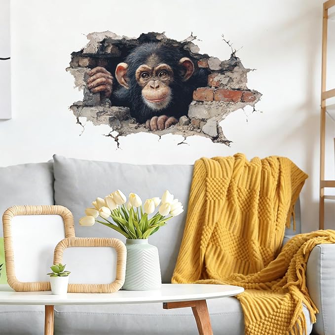 Chimpanzee Wall Decals Stickers, Realistic Animal Wall Art Peel and Stick, Removable Vinyl Wall Decor for Bedroom, Living Room, Office, Home Decoration - Image 6