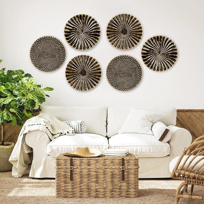 Briful 12" Wall Décor Pack of 3 Metal Gold & Black Washed Starbursts Radial Plate Wall Art Modern Accent Hanging Wall Decorations For Home Office Bedroom Or Living Room Wall Sculptures - Image 7