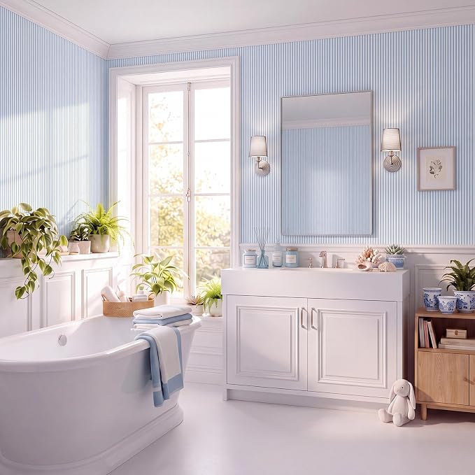 Drydiet Blue and White Striped Wallpaper Peel and Stick 15.8×118.1 in | Striped Wallpaper, Self Adhesive Removable, Wall Sticker Paper for Home Locker Dorm School Classroom Bedroom Living Room - Image 6