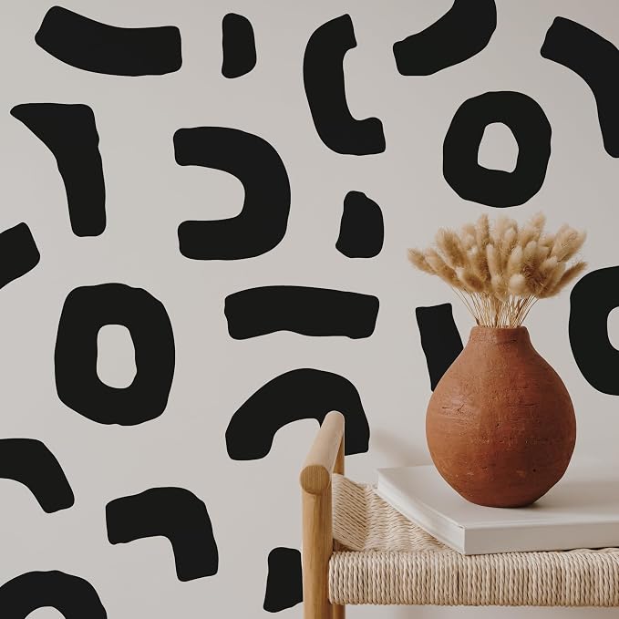 Large Black Boho Geometric Wall Decals, Abstract Shapes Wall Décor | Stunning chic artistic accent wall in minutes. Peel and stick matte black vinyl stickers for living room, bedroom, office. by SHYJSHYJINSPIRED-PEELSTICK