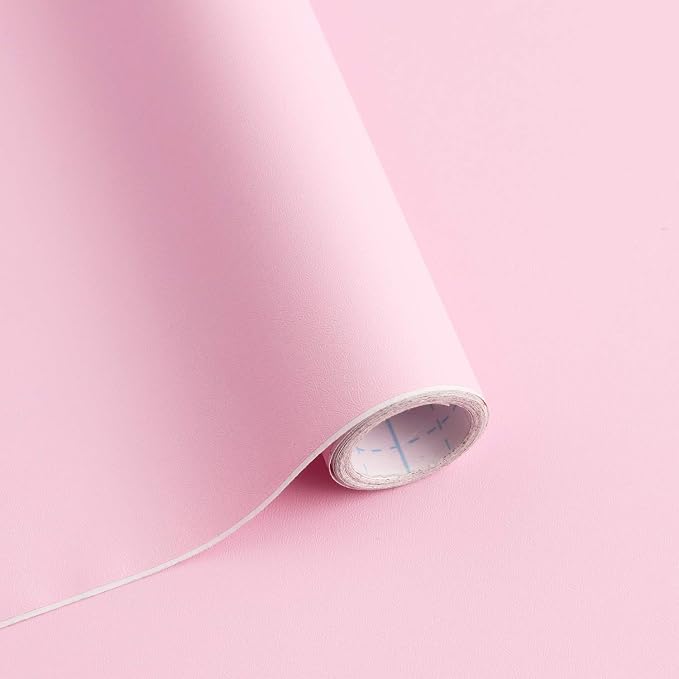 197"x17.7" Pink Wallpaper Solid Color Peel and Stick Wallpaper Pink Contact Paper Self-Adhesive Removable Wall Paper for Wall Covering Cabinet Countertop Vinyl Roll by SAFIYYA
