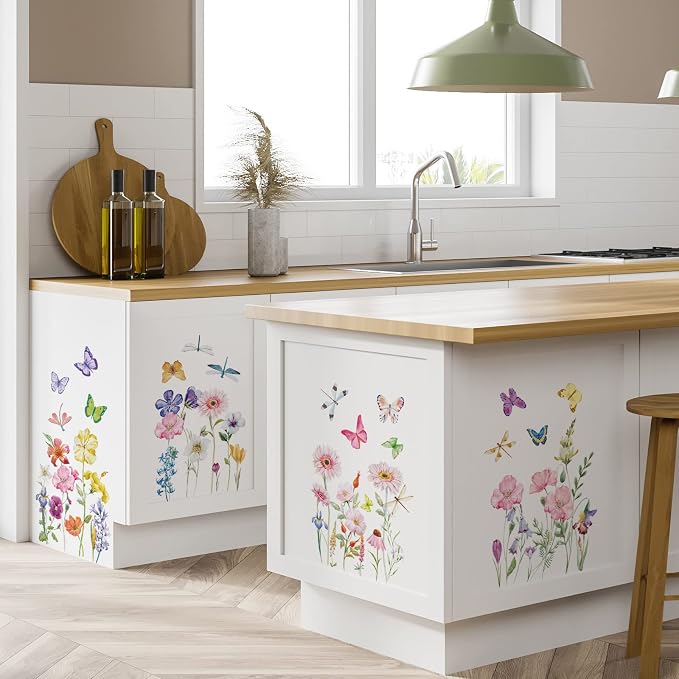 Zonon 6 Pcs Flower Wall Decals Peel and Stick Sticker, Modern | Vinyl Removable Wall Stickers, Colorful Butterfly and Dragonflies Wall Decals, Wildflower Decor for Bedroom, Living Room - Image 5