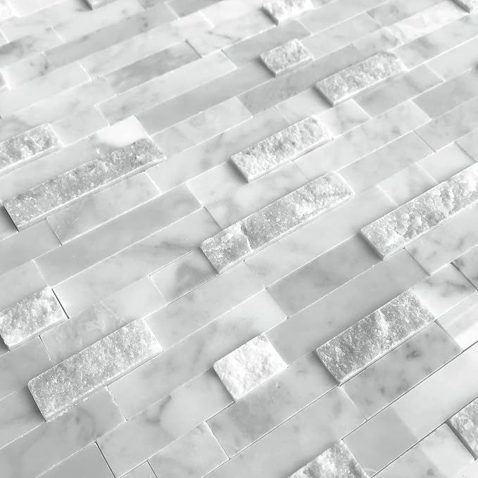 SUNWINGS 5-Sheet Peel and Stick Mosaic Natural 3D Stone Self Adhesive Marble Tiles, 11.5" x 10.7" Stick on Backsplash for Kitchen Bathroom Fireplace Vanity, Mixed Gray - Image 5