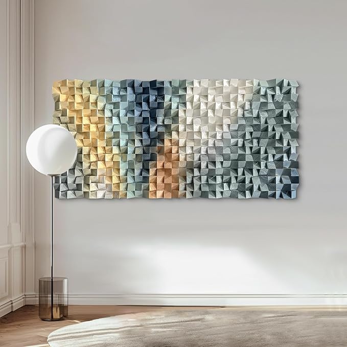 LIUZEYUE Extra Large Carved Wood Wall Art, Mosaic Texture, Wood Texture | geometric pine wall decor; stone gray and ochre, visual rhythm; office atrium tall-wall centerpiece; 39.4 x 78.7 in - Image 6