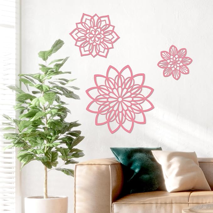 Zzbakress 3 Pcs Metal Flowers Wall Art Bathroom Wall Decor (Pink Elegant) | Farmhouse Flower Bathroom Decor Wall Decorations For Bathroom, Living Room, Office, Kitchen, Hallway And Outdoor - Image 2