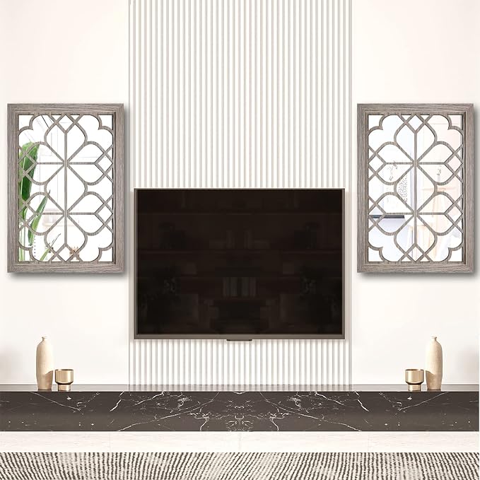 Wocred Set of 2 Rectangular Wall Mirror,Gorgeous Rustic Farmhouse Accent Mirror,Barn Wood Color Entry Mirror for Bathroom Renovation,Bedrooms,Living Rooms and More(11”x15”) - Image 3