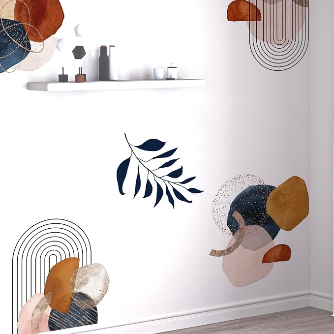 Boho Mid-Century Modern Wall Decals Peel and Stick, Large Archs Abstract Vinyl Wall Stickers, Removable Leaves Plants Home Decor Art for Bedroom Living Room Classroom Office - Image 3