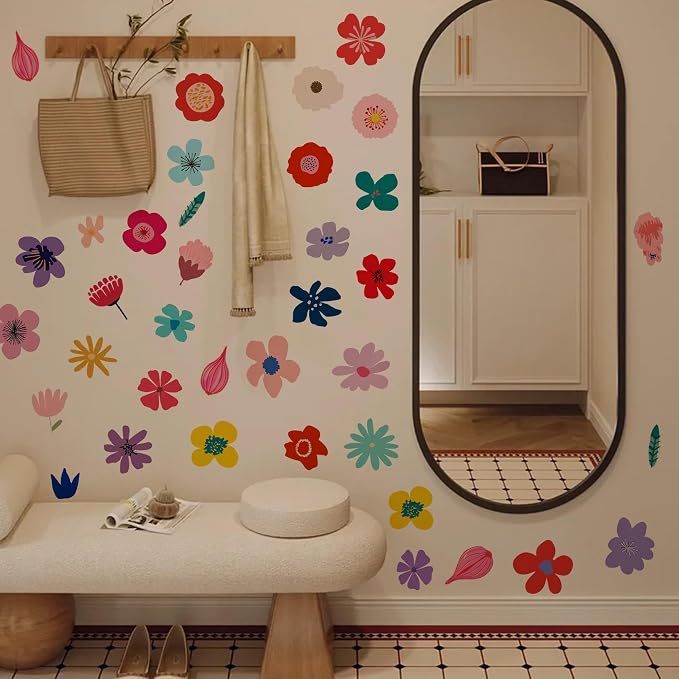 Flowers Wall Decals - Peel and Stick Cute Floral Flowers Wall Stickers,Removable Bright Colors Floral Wall Decor for Kids Bedroom, Living Room, Nursery Decor Wall Corner Decoration - Image 5