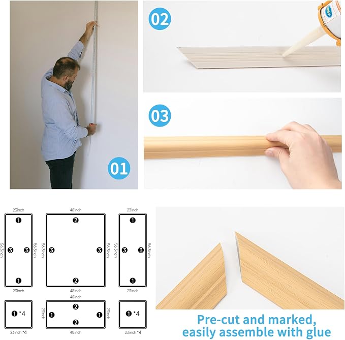 Art3d Pre-Cut Wall Molding Set of 6 pcs, 3 Top 3 Bottom, Oak | Ready-to-Assemble Wainscoting Panel, High-Impact, Precision Pre-Cut, DIY-Friendly, Ideal for Indoor Wall Decor, Accent Walls - Image 6