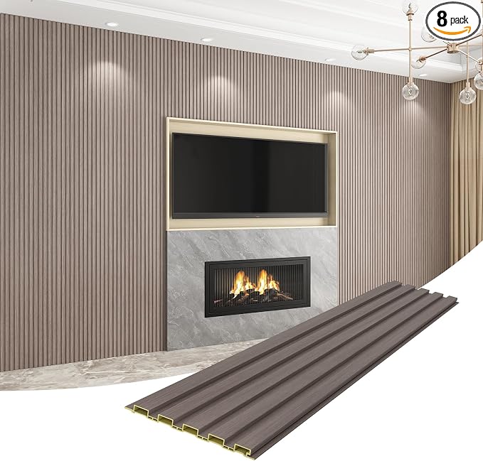 Slat Wall Panel 8-Pack, 108’’x6.3’’, Smoky Oak | WPC Wall Panel for Interior Wall Decor, TV Background, Kitchen, Bedroom by Unknown