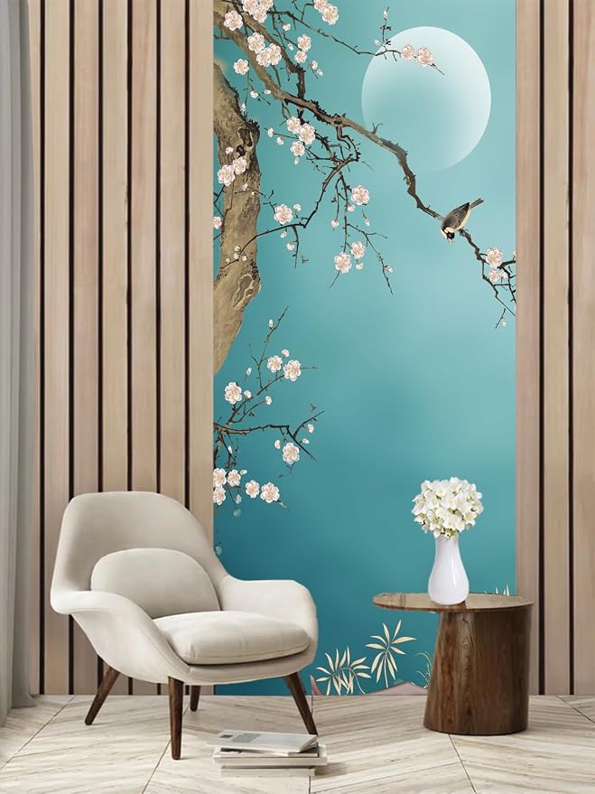 artfanke 3D Door Sticker Peel and Stick 33.5"x84.6"-Self-Adhesive Door Wallpaper Murals Poster - Hand-Painted Plum Bird Wall Decal for Home Decor (2 Sheets/Set) - Image 2