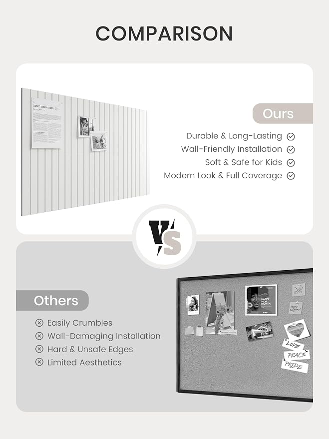 Bumusty 36"x 24" Large Felt Bulletin Board Tiles,Milky White | 6-Pack Cork Board Alternative, Wall Decor, 30 Pushpins, 30 Adhesive Tabs, Vision Board, Office, Classroom, Home, Dorm - Image 8