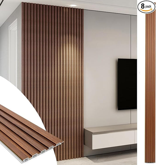 Art3d 108 x 6 Inch WPC Wood Slat Wall Panels, 3D Wall Accents, 8-Pack, Teak | Real Wood Grain, Durable, Water Resistant, Wear-Resistant, No Emission, Eco-Friendly, Easy to Care, for Living Room, Bedroom by Art3d