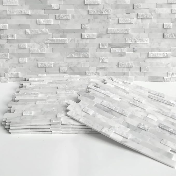SUNWINGS 5-Sheet Peel and Stick Mosaic Natural 3D Stone Self Adhesive Marble Tiles, 11.5" x 10.7" Stick on Backsplash for Kitchen Bathroom Fireplace Vanity, Mixed Gray - Image 3