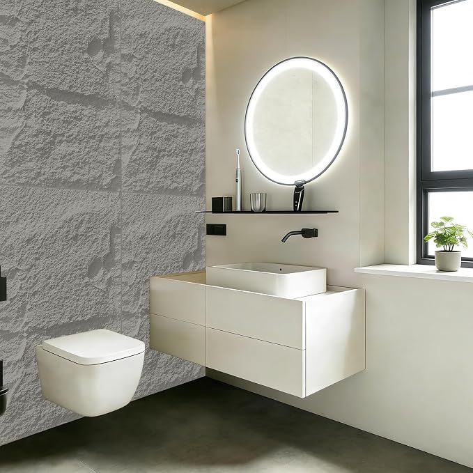 3D Faux Stone Wall Panels， 4 PCS PU Wainscoting Panel 47.2" x 23.6"×1.18 | Light Gray - Image 5