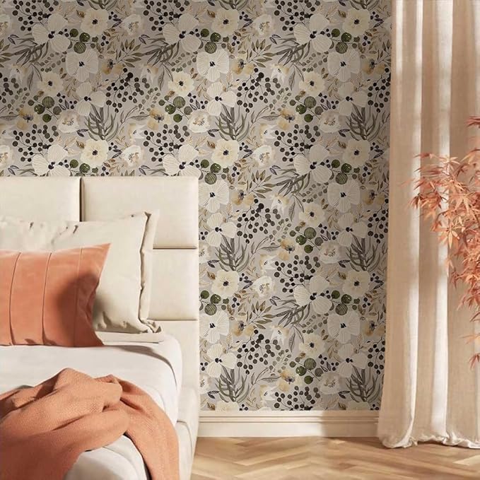 18"x236" Boho Cream/Brown Daisy Flower Peel and Stick Self Adhesive Wallpaper Removable Contact Paper Stick on Easy Peel Off Wall Paper for Kitchen Bedroom Bathroom Renter - Image 2