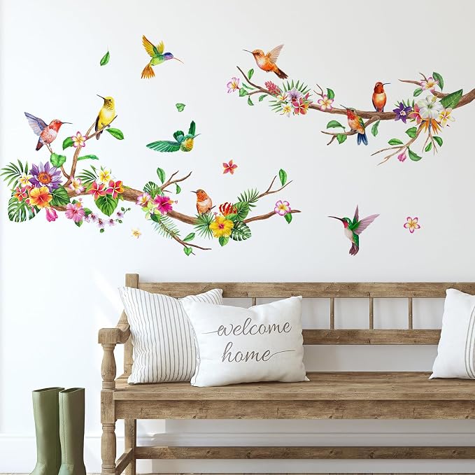 Zonon 6 Pcs Flower Wall Decals Peel and Stick Sticker, Hummingbirds | Vinyl Removable Wall Stickers & Murals, Hummingbirds Wall Decals, Wildflower Decor for Bedroom, Living Room, Nursery - Image 3