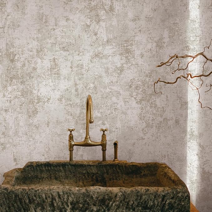 Tempaper Metallic Pearl Distressed Gold Leaf Removable Peel and Stick Wallpaper, 20.5 in X 33 ft, Made in The USA - Image 2