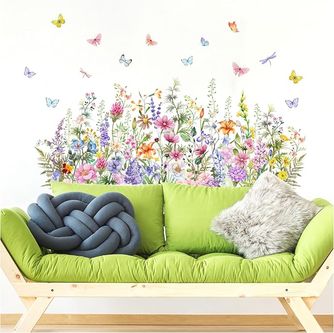Watercolor Wildflower Wall Sticker, Featuring Colorful Flowers and Butterfly Patterns, Can be Peeled Off and Pasted, Suitable for Bedroom and Living Room Decoration (Wildflower 2) by MagiMural