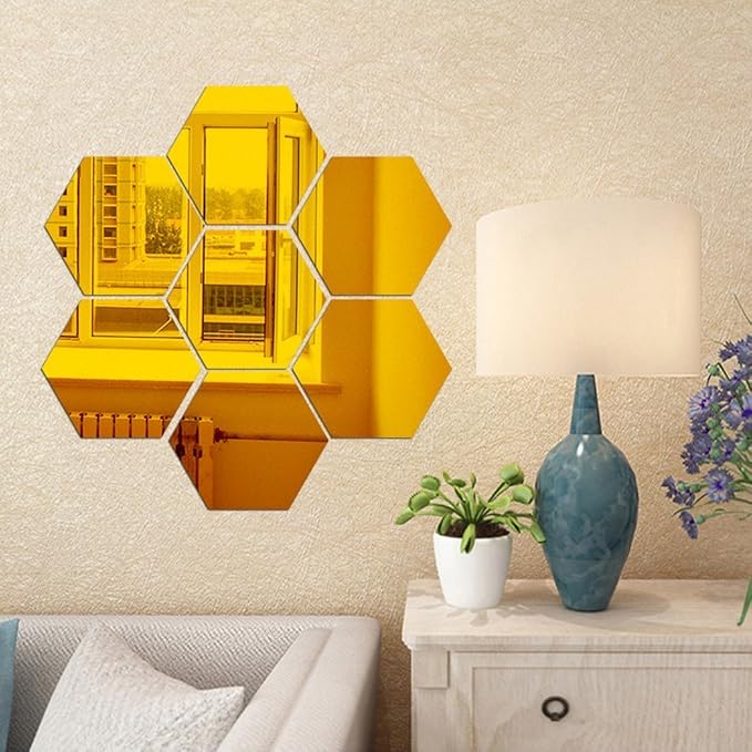 Mirror Wall Stickers - 12PCS Hexagon Art DIY Decorative Acrylic Sheet Plastic Tiles Home Living Room Bedroom Sofa TV Background Decal Decoration - Image 7