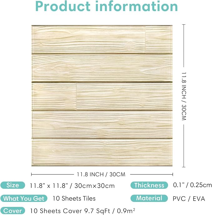 Commomy 3D Faux Wood Peel and Stick Wall Tiles 10 Pcs 11.8" x 11.8" | Ultralight Thin PVC Interior Wall Decor for Bedroom, Bathroom, Kitchen Backsplash,Living Room(9.7sq.ft) - Image 7