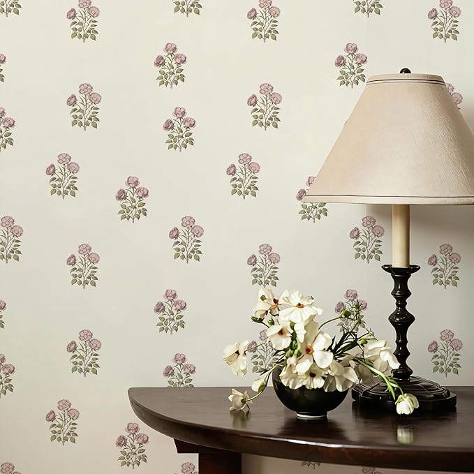 Vintage Floral Peel and Stick Wallpaper Retro Rose Flower Contact Paper for Cabinets Self Adheisve Floral Wallpaper for Bedroom Accent Wall Cabinets Drawers Gilrs Room - 17.3”×78.7” - Image 4