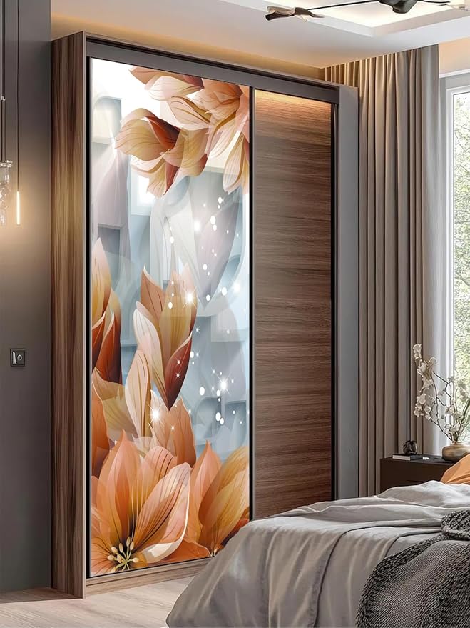 artfanke 3D Peel and Stick Door Sticker 33.5"x84.6"- Self-Adhesive Door Wallpaper Murals Decal Wall Poster Brown Flowers for Home Decor (2 Sheets/Set) - Image 2