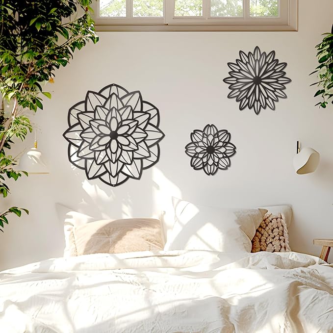 Zzbakress 3 Pcs Metal Flowers Wall Art Bathroom Wall Decor (Black Modern) | Farmhouse Flower Bathroom Decor Wall Decorations For Bathroom, Living Room, Office, Kitchen, Hallway And Outdoor - Image 6