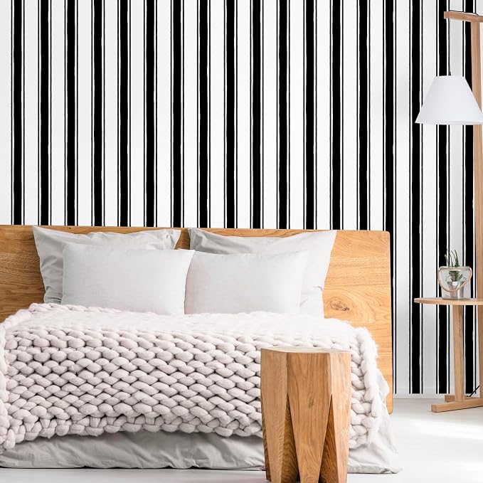 Affrolling Striped Peel and Stick Wallpaper 15.75"x118.11",Black | Watercolor Self Adhesive Contact Paper, Removable for Bedroom Cabinet Furniture, Cute Decor for Nursery Craft Room DIY - Image 4