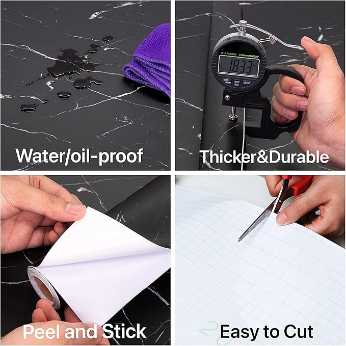 Marble Contact Paper Black Extra Wide Peel and Stick for Kitchen Countertop | 23.6"×118" Black/White Thicken Self Adhesive Black Wallpaper for Countertops Cabinets Decorative Easy to Remove - Image 2