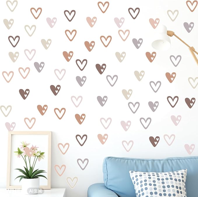 72 Pcs Boho Heart Wall Stickers, Love Shape Wall Decal for Girls Bedroom, Peel and Stick Art Vinyl Murals for Nursery Kids Room Décor, Removable Wall Decals DIY Cute Decorations - Image 5