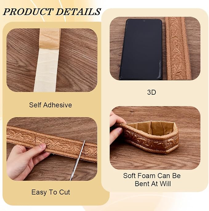 CRASPIRE 90x1.8in Peel Stick Foam Crown Molding Baseboard Trim Bronze Self Adhesive Flexible Mirror Wallpaper Sticky Border 3D Wall Edging Lines Base Baseboard for Hotel Home DIY Decoration - Image 6