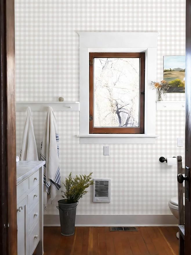 Heroad 17.3"x196" Plaid Peel and Stick Wallpaper Neutral Wall Paper Boho Checkered Contact Paper Self Adhesive Removable Wallpaper for Bathroom Kitchen Cabinets Waterproof Decor Vinyl Roll - Image 5