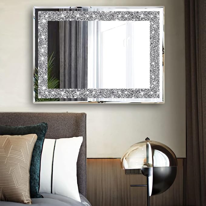 2 Piece Wall Mirrors, Crush Diamond Wall Décor Silver Decorative Mirrors for Living Room , Bedroom, Bathroom. (11”x15”) - Image 5