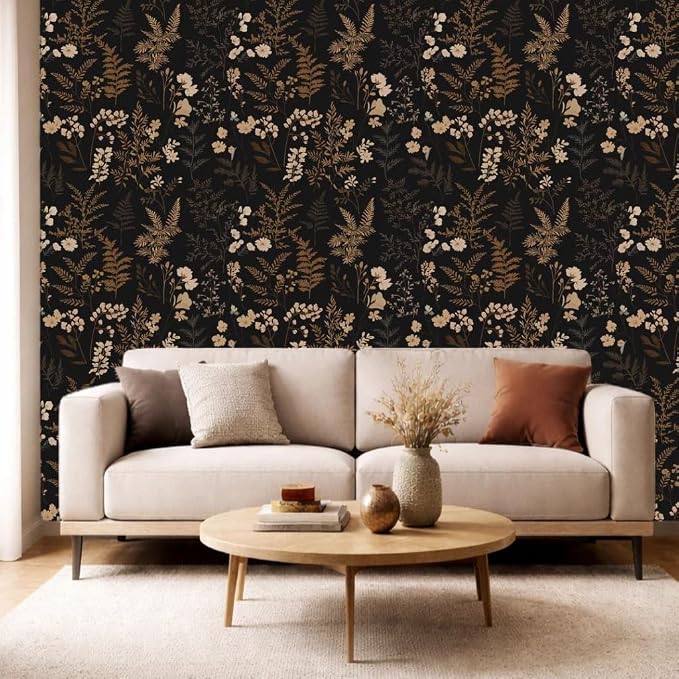 Moody Dark Vintage Floral Peel and Stick Wallpaper 17.7" x 70.8" | Self-adhesive removable waterproof vinyl wall covering with botanical pattern for renter-friendly bedrooms and accent walls - Image 5
