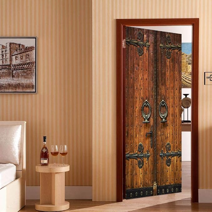 COLORSPRING 3D Door Stickers Peel and Stick, Retro Door Decal Cover | Removable Self-Adhesive Wallpaper Mural for Home Décor - Image 6