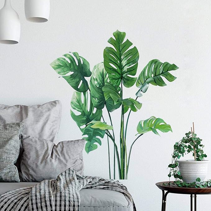 Leaf Wall Decals Monstera Tropical Plants Wall Stickers for Living Room, Palm Wall Posters Natural Green Plants Art Murals Vinyl Wallpaper for Bedroom Nursery Office - Image 2